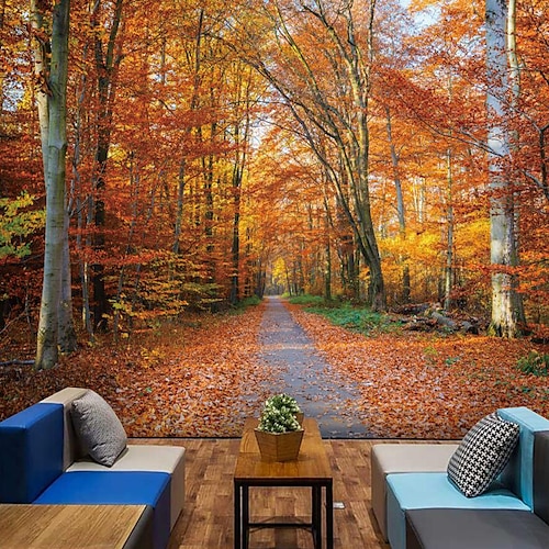 

Autumn Forest Natural Mural Wallpaper Wallpaper Extension Space Landscape Wallpaper Living Room Sofa Background Wallpaper Non Self Adhesive/Self Adhesive