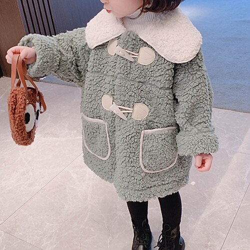 

Kids Girls' Coat Outerwear Plain Long Sleeve Coat Daily Cotton Active Basic Green Purple Winter Fall 2-8 Years