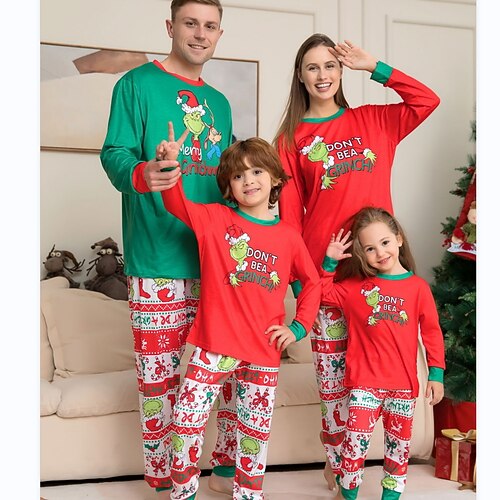 

Christmas Pajamas Ugly Family Set Animal Letter Home Red Long Sleeve Mom Dad and Me Mom Dad and Me Daily Matching Outfits