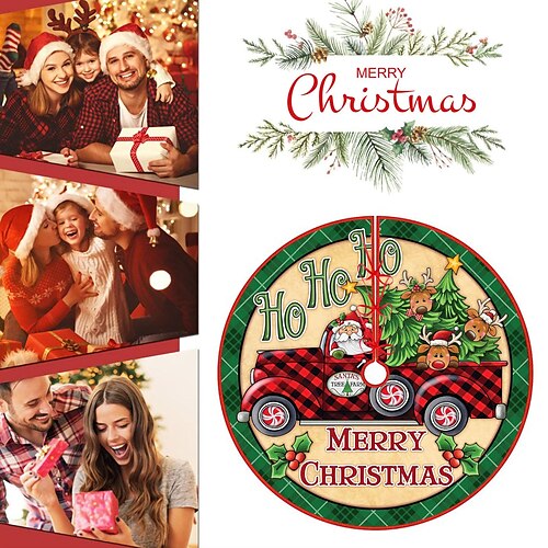 

Christmas Tree Skirt Short Plush Lace Up Santa Claus Print Tear Resistant Thicker Tree Bottom Decoration Reusable Party