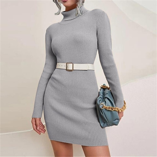 

Women's Sweater Dress Bodycon Knit Dress Black Blue Wine Long Sleeve Pure Color Patchwork Winter Fall Autumn Turtleneck Fashion Winter Dress Fall Dress Slim 2022 S M L XL