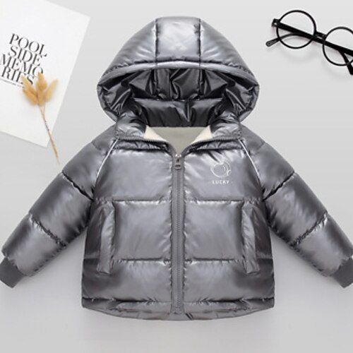 

Toddler Boys Down Coat Coat Outerwear Solid Color Cartoon Long Sleeve Zipper Coat Daily Wear Cool Adorable Black Pink Dark Blue Winter Fall 3-7 Years