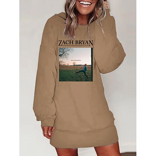 

Women's Hoodie Dress Casual White Geometric Casual Round Neck Long Sleeve