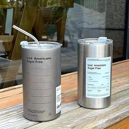 

Metal stainless steel 600ml ice american coffee cup accompanying thermal insulation straw water cup portable