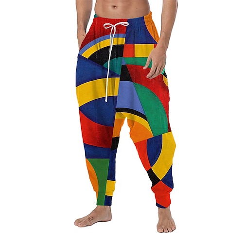 

Men's Trousers Baggy Harem Pants Drawstring Elastic Waist 3D Print Color Block Graphic Prints Comfort Breathable Casual Daily Holiday Streetwear Designer Rainbow Micro-elastic / Drop Crotch