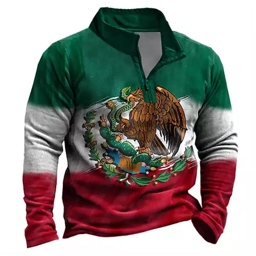 

Hombre Sudadera con cremallera Pull-over Sudadera con un cuarto de cremallera Verde Trébol Media cremallera Bloque de color Estampados Águila Cremallera Estampado Diario Deportes Impresión 3D Básico