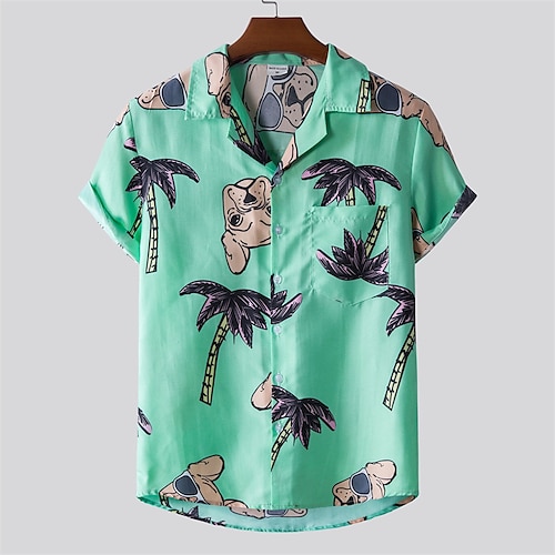 

Men's Shirt Summer Hawaiian Shirt Dog Star Striped Palm Leaf Leaves Turndown Black / White Green Black Blue Yellow Outdoor Daily Short Sleeve Button-Down Print Clothing Apparel Cotton Casual