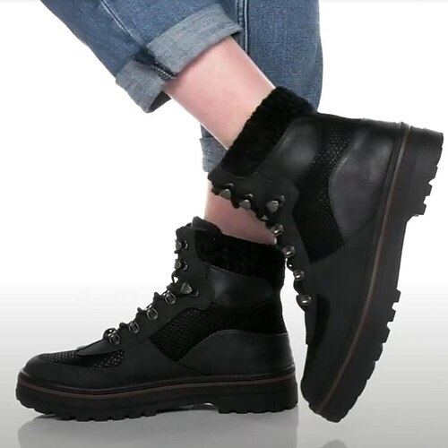 

Women's Boots Daily Plus Size Booties Ankle Boots Winter Block Heel Round Toe Casual PU Leather Lace-up Solid Colored Leopard Black Gray