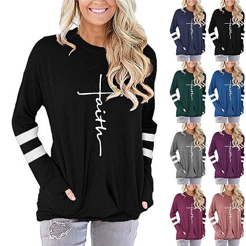 

Women's T shirt Tee Pocket Printing Batwing Sleeve Regular Spring & Fall Green Blue Dark Grey Dark Blue Grey