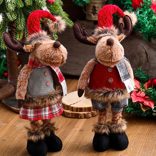 

2022 Christmas Telescopic Elk Doll Ornaments Christmas Children Gifts Plush Standing Elk Ornaments
