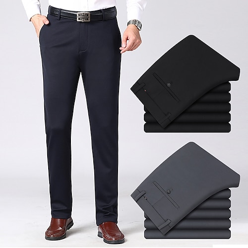 

Men's Dress Pants Trousers Winter Pants Pocket Straight Leg Solid Colored Comfort Breathable Business Daily Fashion Casual Navy Blue Gray Micro-elastic
