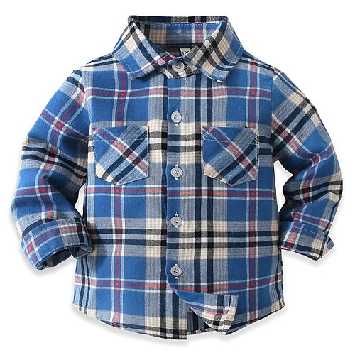 

Toddler Boys Shirt Plaid Long Sleeve School Adorable Royal Blue Winter Clothes 3-7 Years / Fall