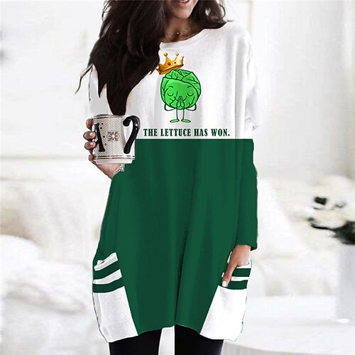 

Women's Casual Dress T Shirt Dress Tee Dress Shift Dress Mini Dress Green Long Sleeve Color Block Pocket Winter Fall Autumn Crew Neck Winter Dress Christmas Fall Dress Loose Fit 2022 S M L XL XXL 3XL