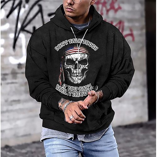 

Men's Pullover Hoodie Sweatshirt Black Hooded Skull Graphic Prints Print Daily Sports 3D Print Basic Streetwear Designer Spring Fall Clothing Apparel Hoodies Sweatshirts Long Sleeve