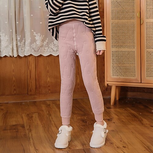 

Kids Girls' Fleece Lined Leggings Solid Color Fashion School 7-13 Years Winter Purple Pink Grey / Fall