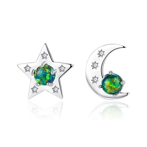 

Women's Clear Green Light Blue Opal Stud Earrings Fine Jewelry Geometrical Moon Star Stylish Simple S925 Sterling Silver Earrings Jewelry Green / Light Blue For Party Gift 1 Pair