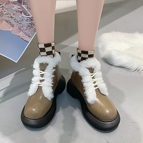 

autumn and winter new foreign trade large-sized thick-soled muffins and fur shoes front lace-up fur one-piece short boots are comfortable and warm