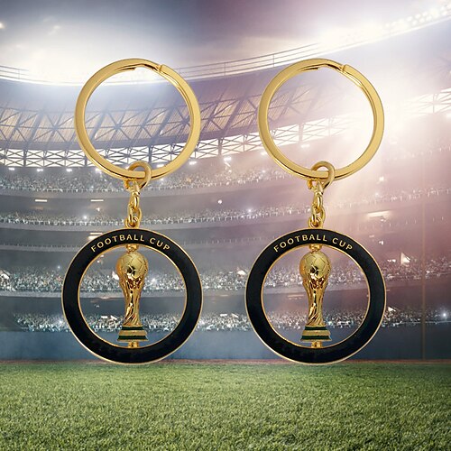 

2 Pcs World Cup Keychain Football Souvenir Keychain Gift Gold Round Rotary Cup Keychain