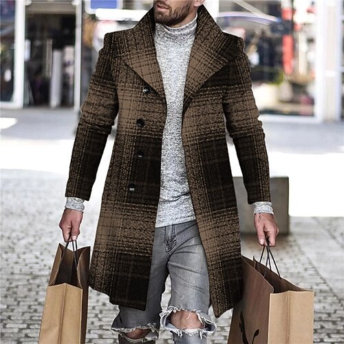 

Men's Coat With Pockets Work Street Wear to work Single Breasted Turndown Business Work Office / Business Jacket Outerwear Stripes and Plaid Front Pocket Button-Down Print Blue Yellow White