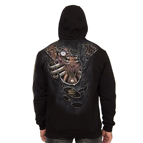 

Men's Plus Size Zip Up Hoodies Big and Tall Graphic Hooded Long Sleeve Spring & Fall Basic Fashion Streetwear Sports Daily Wear Tops / Skull
