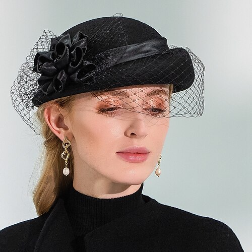 

Elegant Fashion 100% Wool Hats with Floral / Tulle 1pc Special Occasion / Party / Evening Headpiece Christmas Special Occasion / Office & Career / Graduation / Congratulations / Anniversary