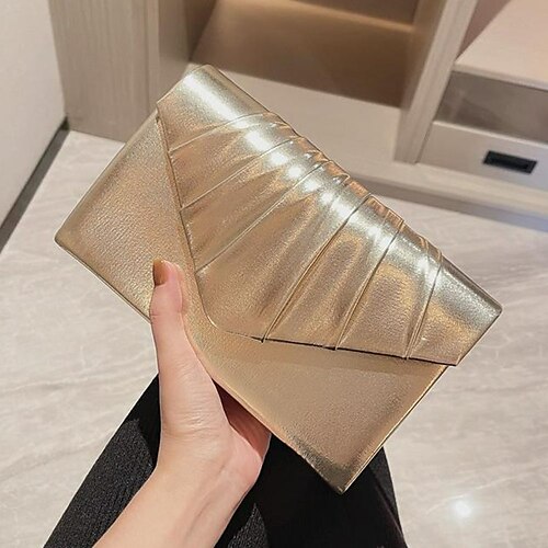 

Women's Evening Bag PU Leather Solid Color Metallic Party / Evening Date Shiny silver bright leather gold