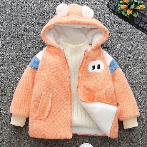 

Toddler Girls' Hoodie Jacket Animal Active School Coat Outerwear 7-13 Years Winter Blue Orange