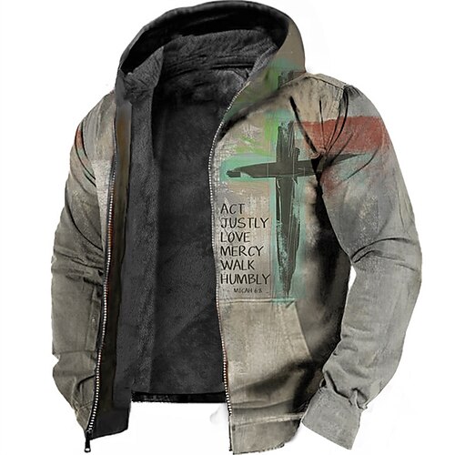

Men's Fleece Jacket Full Zip Hoodie Fleece Hoodie Sherpa Jacket Gray Hooded Graphic Prints Cross Zipper Print Sports & Outdoor Daily Sports 3D Print Fleece Streetwear Designer Casual Winter Clothing
