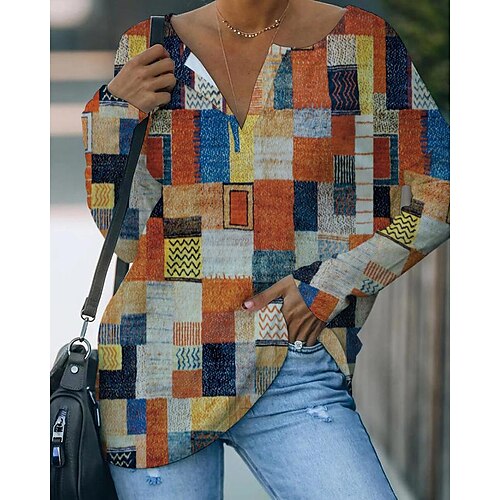 

Women's T shirt Tee Mixed Color Color Block Regular Spring & Fall Green Pink Orange