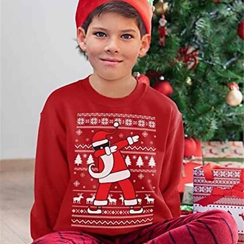 

Kids Boys Ugly Christmas Sweatshirt Pullover Santa Claus Christmas Tree Long Sleeve Crewneck Children Top Outdoor Sweatshirt Pullover Vacation Adorable Black Red Winter 7-13 Years