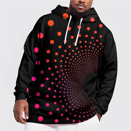 

Men's Plus Size Pullover Hoodie Sweatshirt Big and Tall Optical Illusion Hooded Long Sleeve Spring & Fall Basic Fashion Streetwear Comfortable Daily Wear Vacation Tops