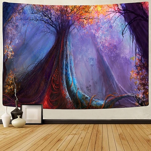 

Blacklight UV Reactive Tapestry Fantasy Tree Decoration Cloth Curtain Picnic Table Cloth Hanging Home Bedroom Living Room Dormitory Decoration Polyester