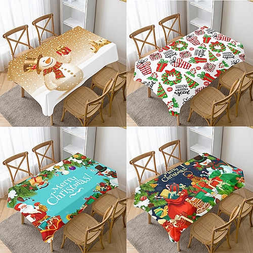 

Christmas Tablecloth, Red Flower Christmas Tablecloth for Dining Table Decorations, Winter Snowflake Christmas Flower Table Cloth for Holiday Party Decor