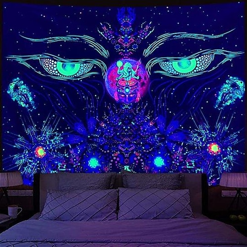 

Mandala Eyes Blacklight UV Reactive Wall Tapestry Art Decor Blanket Curtain Picnic Tablecloth Hanging Home Bedroom Living Room Dorm Decoration Polyester