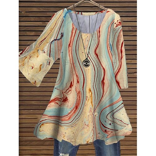 

Mujer Talla extra Tops Blusa Camisa Gradiente de Color Estampado Manga 3/4 Cuello redondo Casual Diario Festivos Jersey de algodón spandex Invierno Otoño Amarillo / Talla Grande