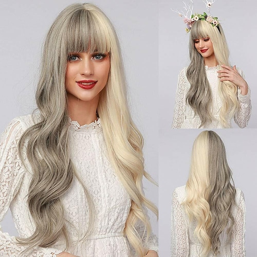 

Yin and Yang Head Halloween Wig European and American Wig Women's Long Curly Hair Full bangs High temperature Silk Wig Cosplay Headpiece