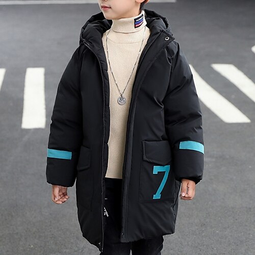 

Kids Boys Down Coat Outerwear Letter Long Sleeve Coat Outdoor Cotton Cool Daily Green Black Winter Fall 7-13 Years