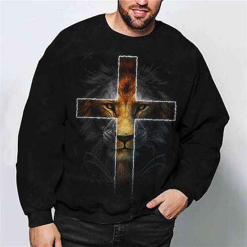 

Men's Plus Size Sweatshirt Big and Tall Lion Crew Neck Long Sleeve Spring Fall Basic Designer Casual Big and Tall Daily Sports Tops