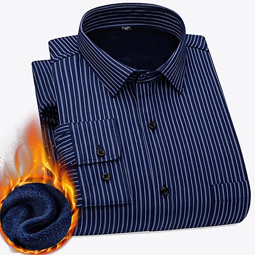 

Men's Dress Shirt Fleece Shirt Striped Square Neck BlackWhiteNavy Blue Black Pink Navy Blue Blue / White Wedding Work Long Sleeve Button-Down Clothing Apparel Business Simple Lightweight Comfortable