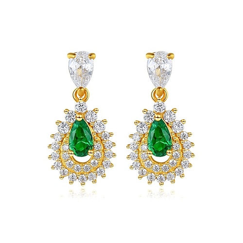 

Women's Clear Green Synthetic Diamond Stud Earrings Fine Jewelry Pear Cut Precious Luxury Elegant S925 Sterling Silver Earrings Jewelry Gold For Wedding Party 1 Pair