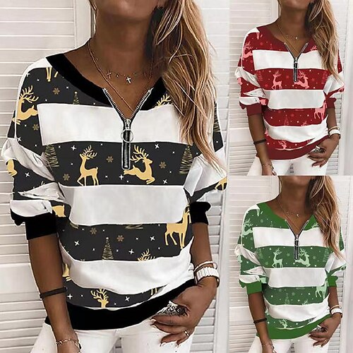 

Women's Hoodie Zip Up Christmas Regular Winter Green Red Black