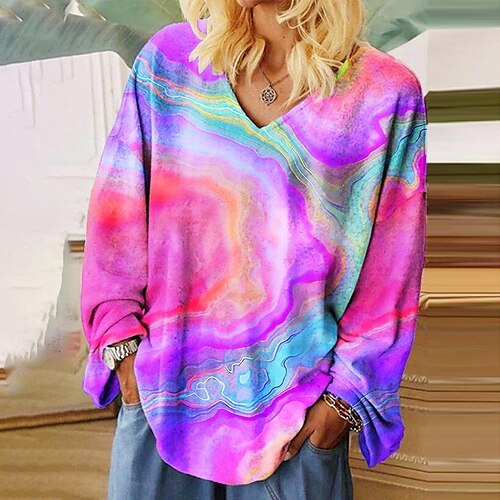 

Women's T shirt Tee Tie Dye Gradient V Neck Standard Winter TXNCX--3 TXNCX--1 TXNCX--13 TXNCX--12 TXNCX--2