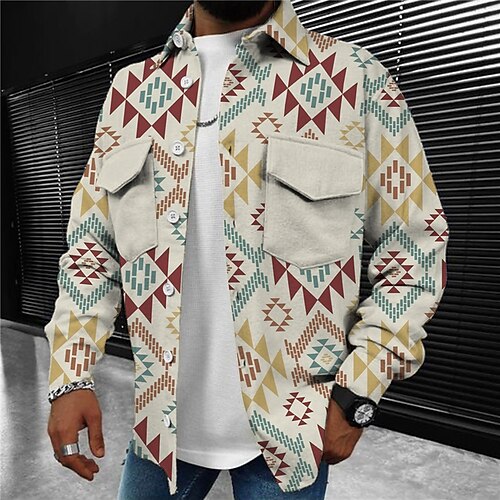 

Men's Coat Warm Sports & Outdoor Single Breasted Graphic Prints Geometry 3D Printed Graphic Turndown Sport Jacket Outerwear Long Sleeve Pocket Fall & Winter