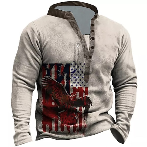 

Men's Sweatshirt Pullover Gray Standing Collar Graphic Prints Eagle National Flag Zipper Print Daily Sports Holiday 3D Print Basic Streetwear Designer Spring & Fall Clothing Apparel Hoodies