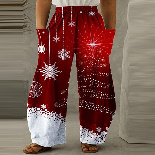 

Women's Plus Size Christmas Chinos Pants Trousers Pocket Print Gradient Snowflake Casual Casual High Full Length Winter Fall Red L XL XXL 3XL 4XL