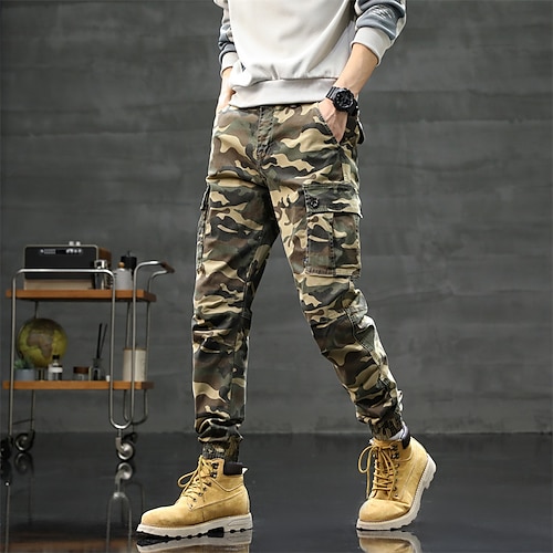 

Men's Cargo Pants Trousers Multi Pocket Elastic Cuff Camouflage Full Length Casual Daily Going out 100% Cotton Sports Stylish ArmyGreen Khaki Micro-elastic