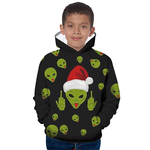 

Kids Boys Ugly Christmas Hoodie Pullover Graphic Long Sleeve Pocket Children Top Outdoor Hoodie Fashion Cool Green Winter 7-13 Years Fall Spring