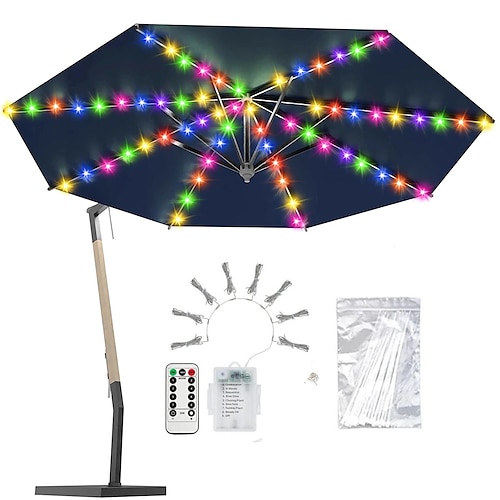 

Patio Umbrella String Lights Outdoor 104 LEDs 16 Colors 4 Modes Battery Operated Cordless Umbrella Light Remote Control Waterproof Outdoor Pole Lights for Patio Umbrellas Camping Tents