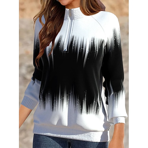 

Women's Sweatshirt Pullover Active Streetwear Zipper Black Gradient Street Round Neck Long Sleeve S M L XL 2XL 3XL