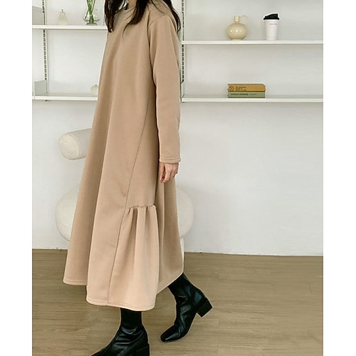 

Women's Casual Dress Shift Dress Midi Dress Black Apricot Long Sleeve Pure Color Patchwork Winter Fall Autumn Crew Neck Winter Dress Weekend Fall Dress Loose Fit 2022 L XL 2XL 3XL